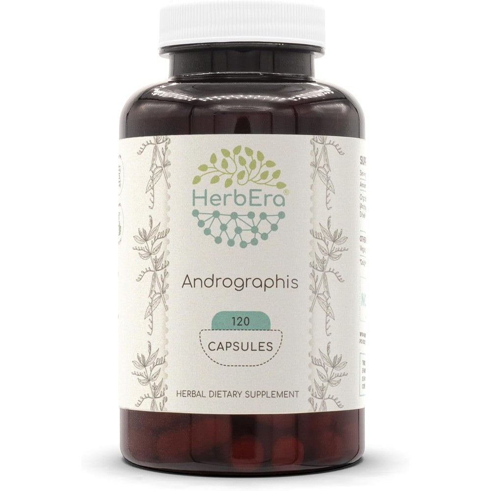 HerbEra Andrographis 120 Capsules front view bottle for immune support in India.