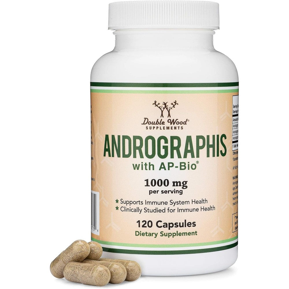 Double Wood Supplements Andrographis 120 capsules front view bottle showing premium immune support labeling.