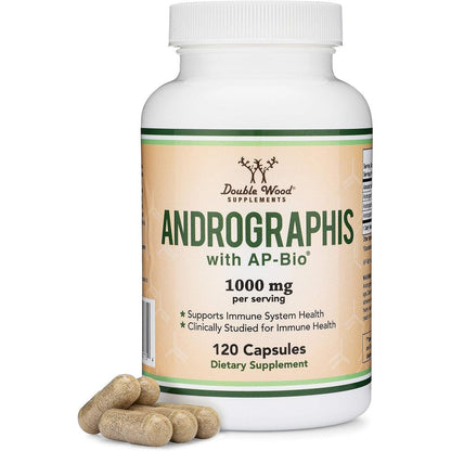 Double Wood Supplements Andrographis 120 capsules front view bottle showing premium immune support labeling.