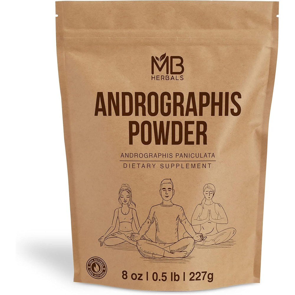 MB Herbals Andrographis Paniculata Leaf Powder 227g resealable pouch front view for immune and liver support.
