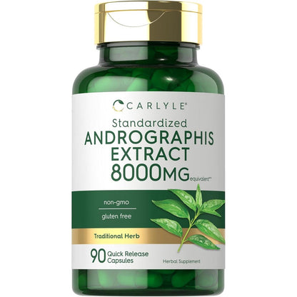 Carlyle Andrographis Paniculata 8000mg 90 capsules bottle front view for immune defense