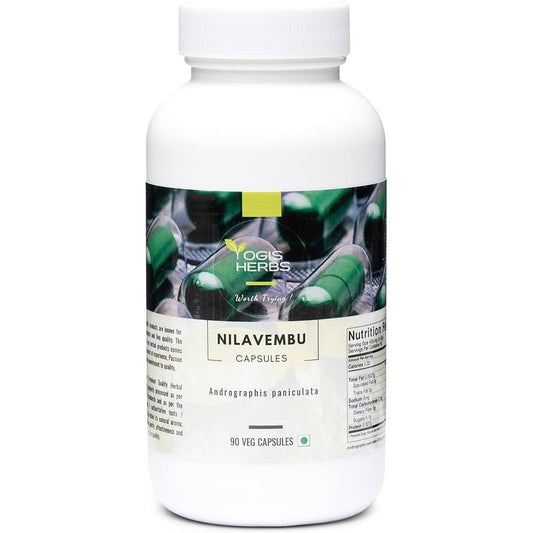 Yogis Herbs Nilavembu Andrographis Paniculata 90 Veg Capsules front view bottle for natural immune support.