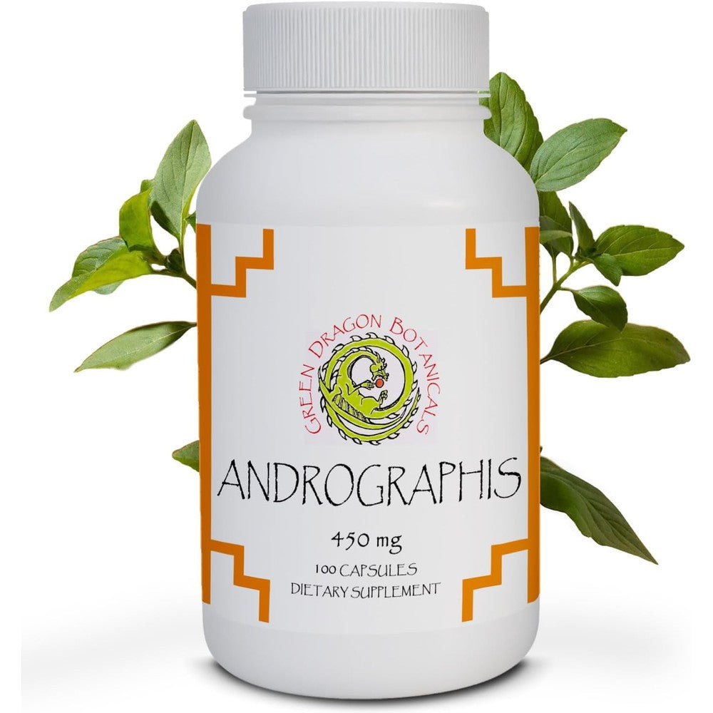Green Dragon Botanicals Andrographis Herbs 100 Capsules front view bottle for immune support