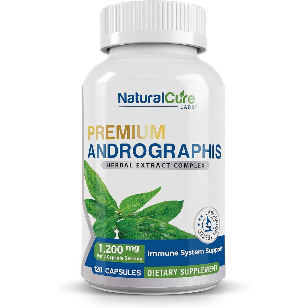 Natural Cure Labs Premium Andrographis Paniculata Extract front bottle view showing twelve hundred milligrams strength.