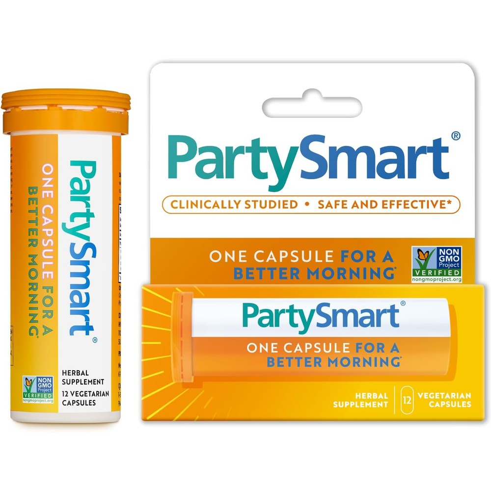 Himalaya PartySmart 12 Capsules Tube front view showing hangover prevention supplement packaging
