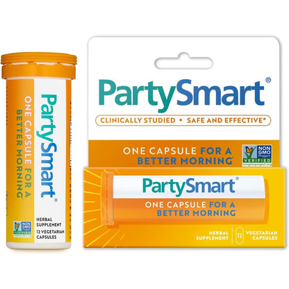 Himalaya PartySmart 12 Capsules Tube front view showing hangover prevention supplement packaging