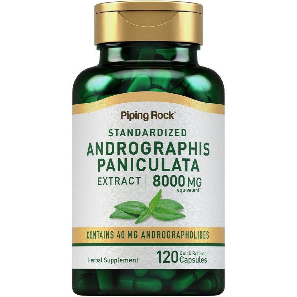 Piping Rock Andrographis Paniculata Extract 120 capsules front view showing premium packaging for immune support.