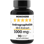 Monoherb Sandhuherbals Andrographolide Extract 1000mg front bottle label showing immune support benefits.