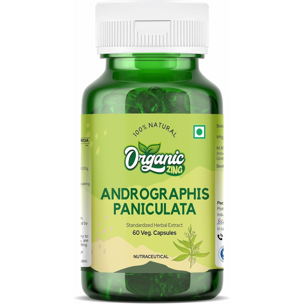 Organic Zing Andrographolide 60 capsules front view bottle showing authentic USA packaging