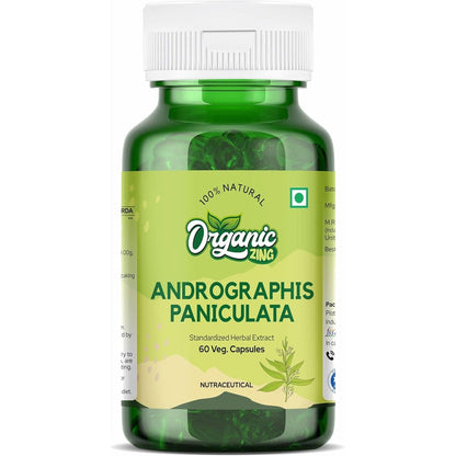 Organic Zing Andrographolide 60 capsules front view bottle showing authentic USA packaging