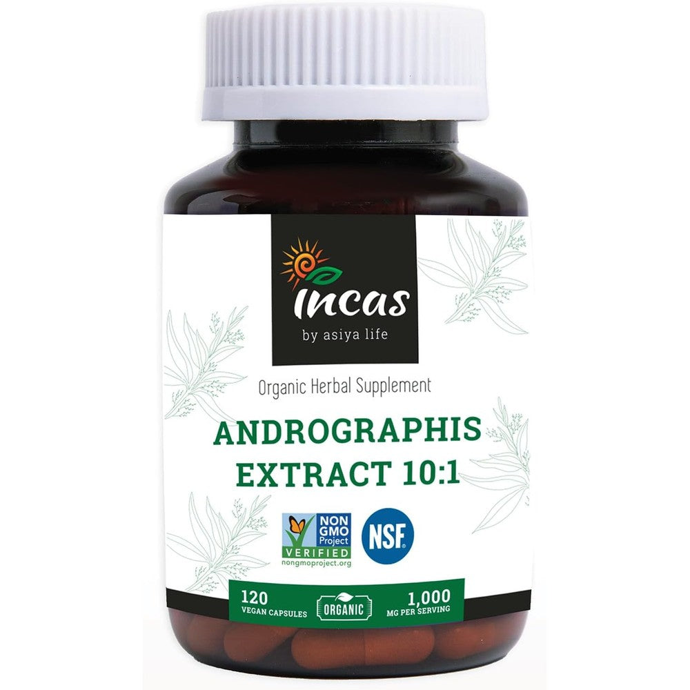 Incas by Asiya Life Andrographis 120 vegan capsules front view bottle for natural immune support