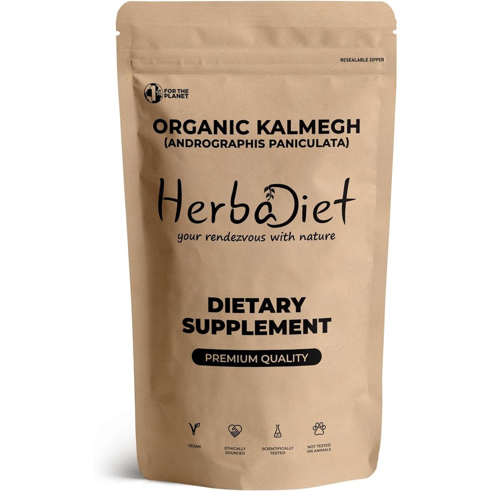 Herbadiet Organic Andrographis Powder Kalmegh supplement front view package
