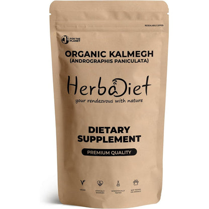 Herbadiet Organic Andrographis Powder Kalmegh supplement front view package