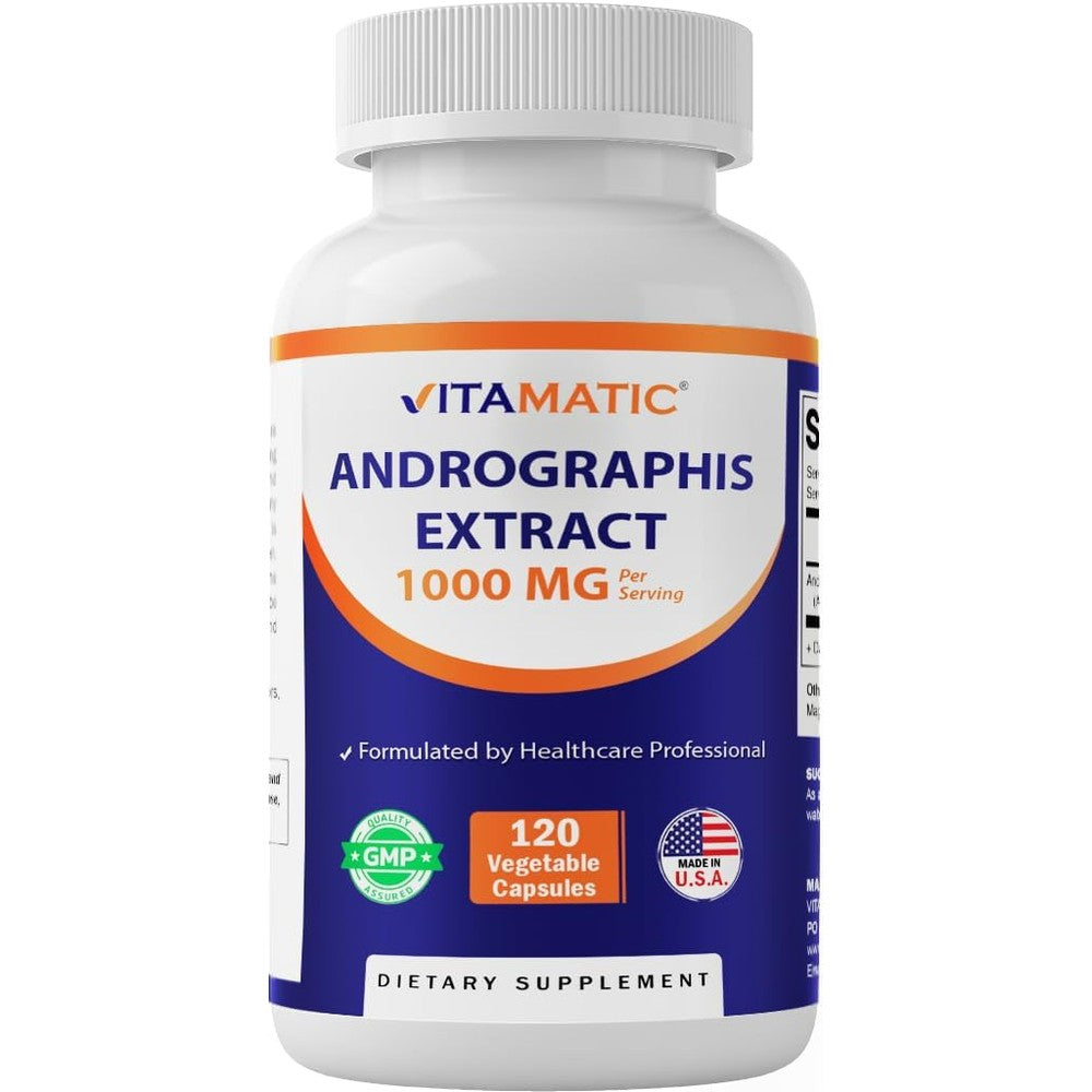 Vitamatic Andrographis Extract 1000 Milligrams bottle front view showing capsule count for immune support.