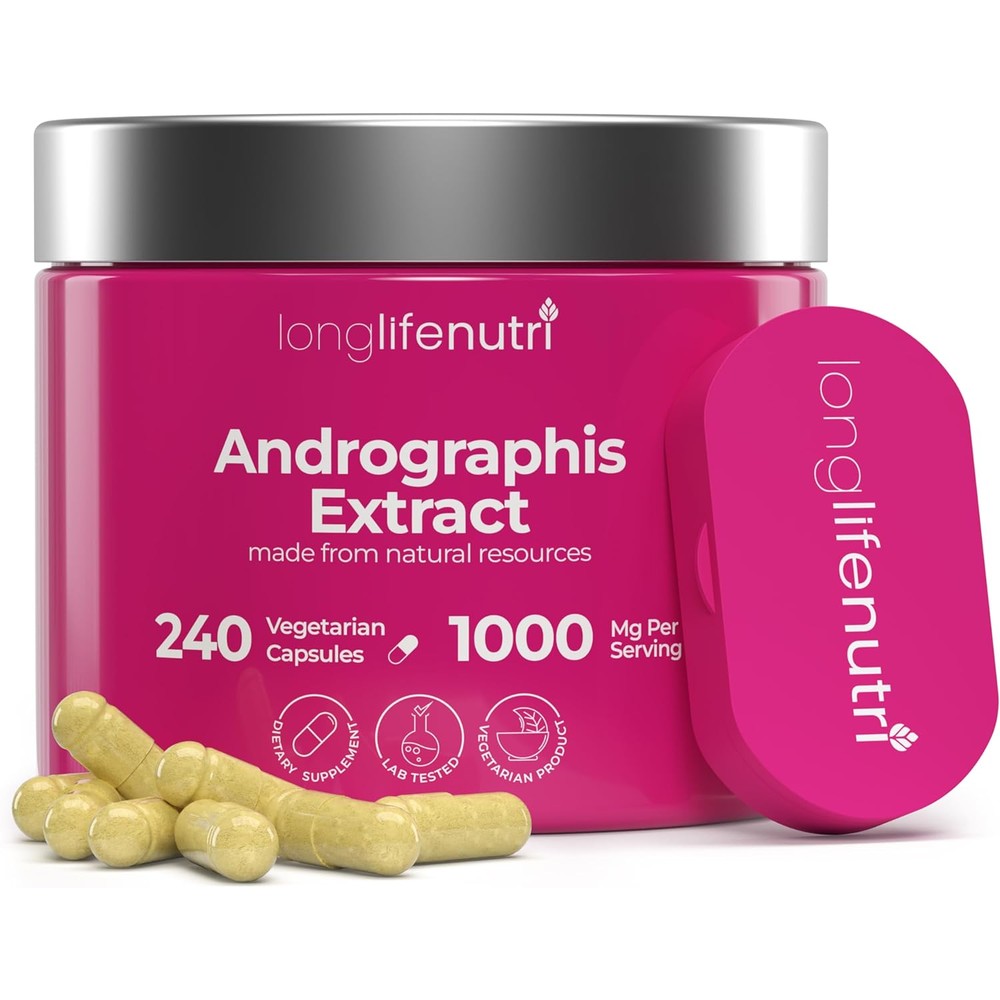 QPUYT LongLifeNutri Andrographis Extract 1000mg front view bottle for natural immune support.