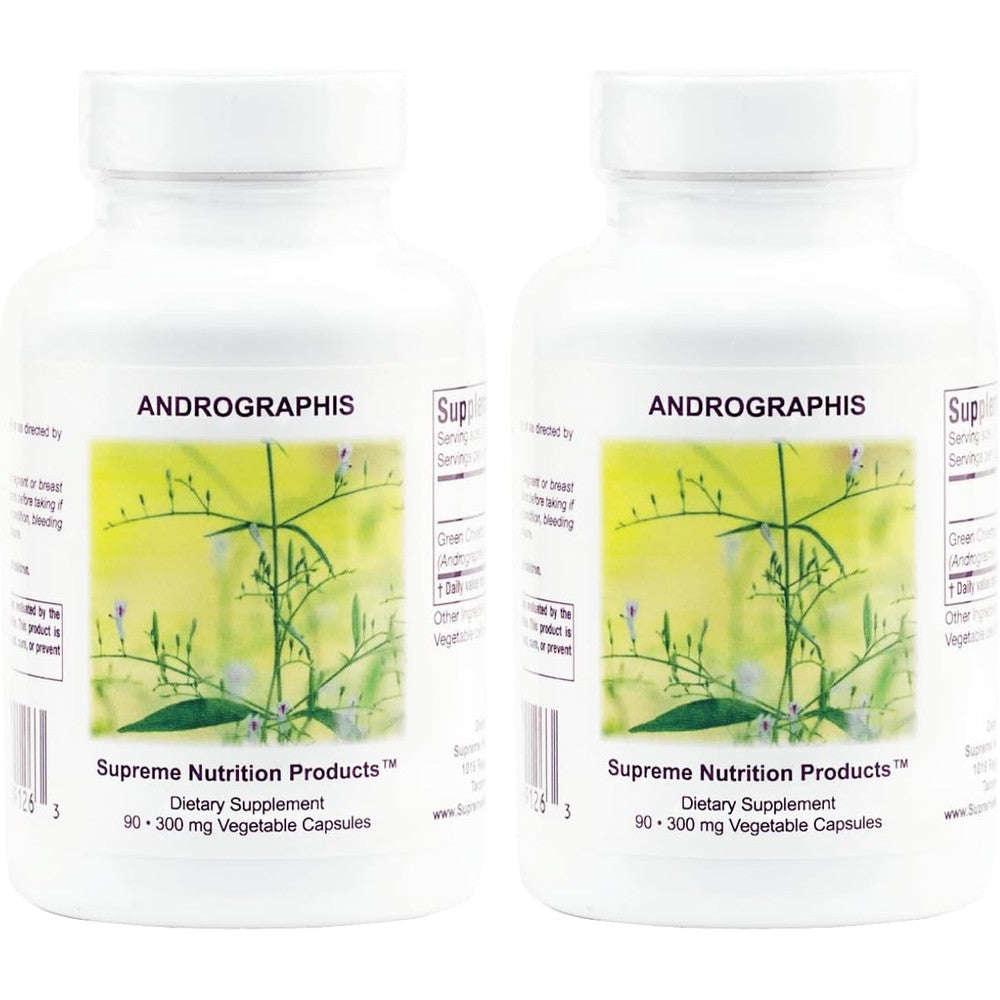 Supreme Nutrition Andrographis 90 Pure Green Chiretta Capsules front view pack of 2