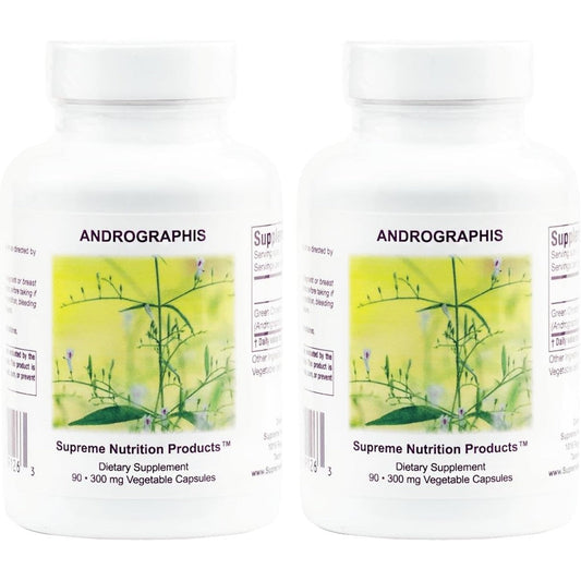 Supreme Nutrition Andrographis 90 Pure Green Chiretta Capsules front view pack of 2