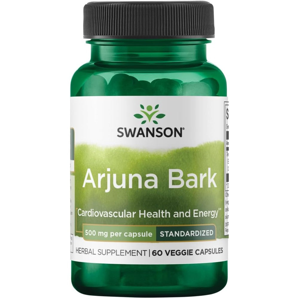Swanson Superior Herbs Arjuna 500mg 60 Veg Capsules front view bottle for cardiovascular health