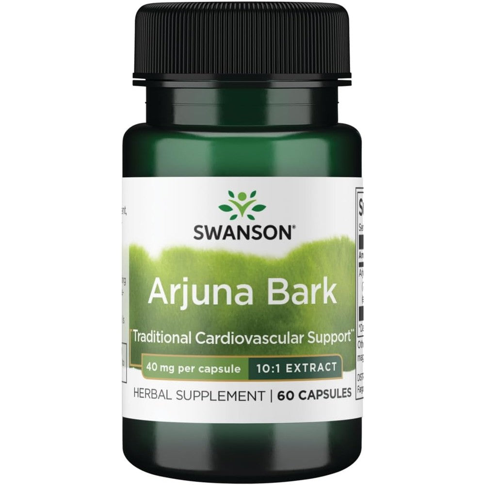 Swanson Full Spectrum Arjuna Bark Extract 60 capsules front bottle view for cardiovascular support