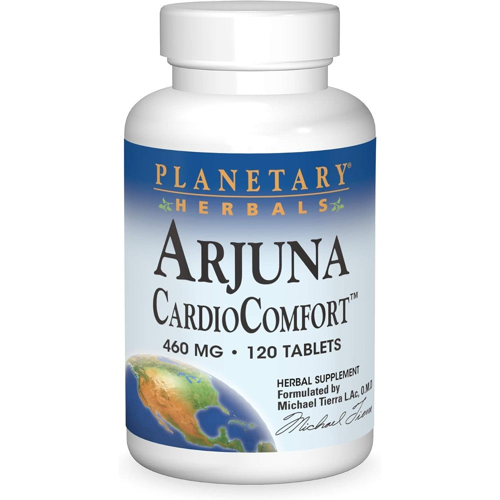Planetary Herbals Arjuna CardioComfort 460mg 120 Tablets front bottle view showing authentic imported packaging