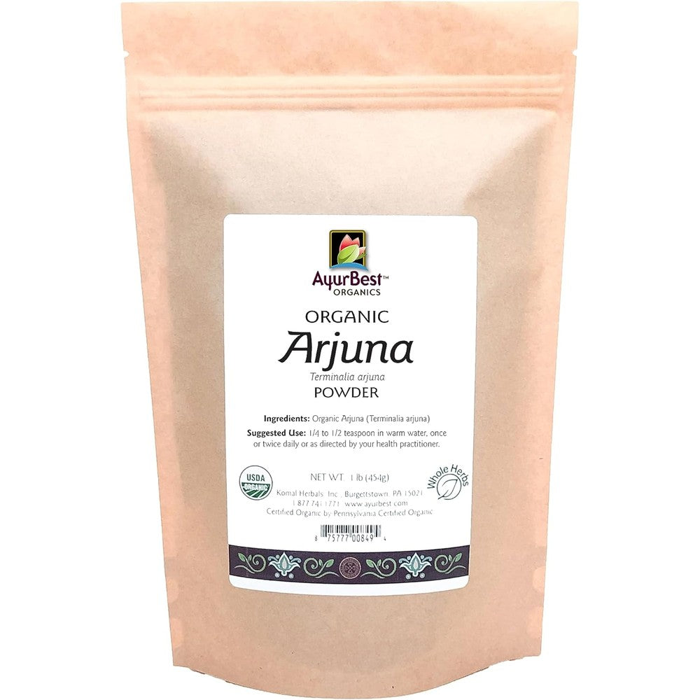 AyurBest Organics Terminalia Arjuna Bark Powder front view organic heart support supplement