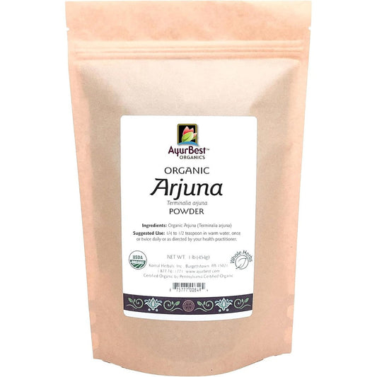 AyurBest Organics Terminalia Arjuna Bark Powder front view organic heart support supplement