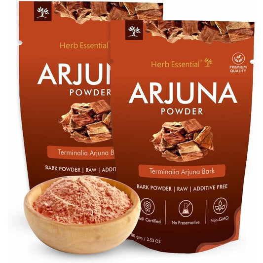 Herb Essential Arjuna Powder Pack of 2 front view for heart health support.