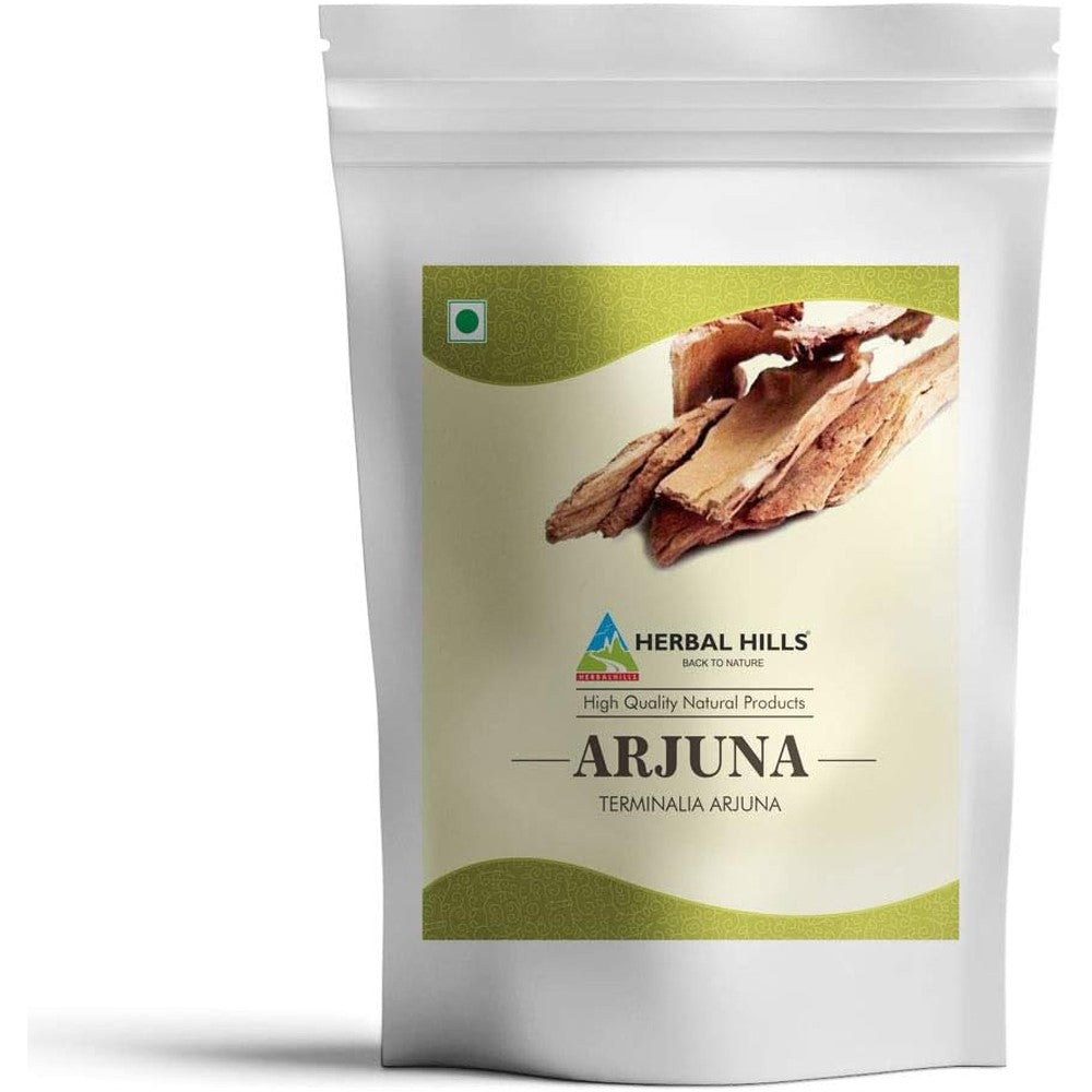 Herbal Hills Terminalia Arjuna Bark Powder supplement front view pouch packaging.