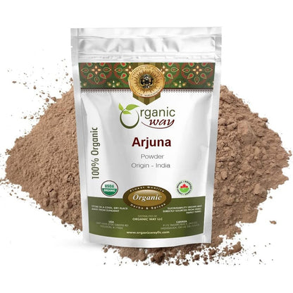 Organic Way Arjuna Bark Powder 8 Ounce Front View Premium Ayurvedic Supplement