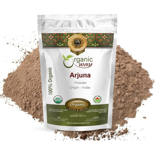 Organic Way Arjuna Bark Powder 8 Ounce Front View Premium Ayurvedic Supplement