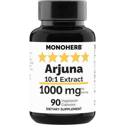 Monoherb Arjuna 10:1 Extract 1000mg front view bottle for premium cardiovascular health support.