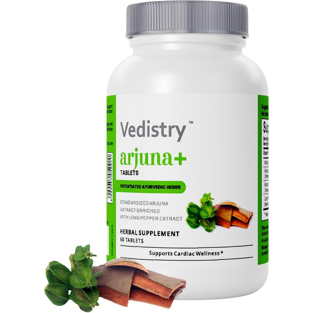 Vedistry Arjuna Bark Extract Supplement front view for cardiovascular health support