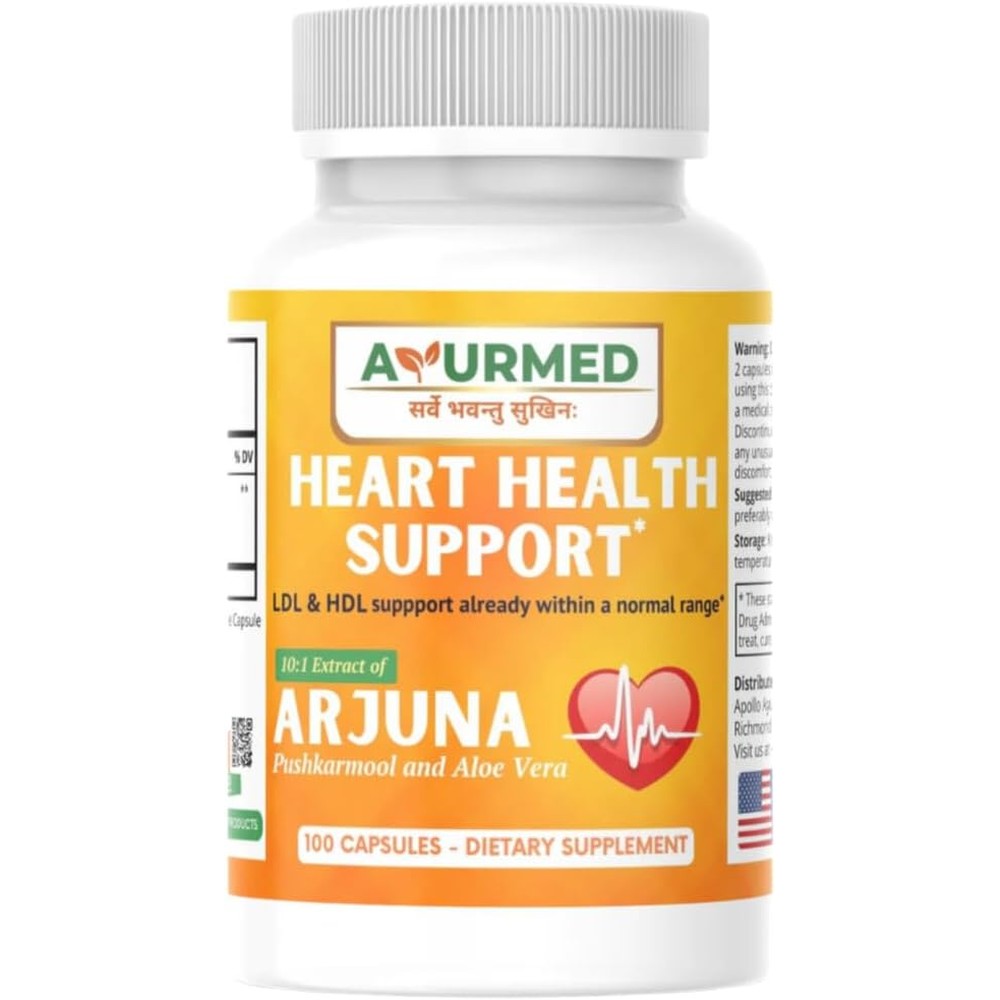 Ayurmed Arjuna Herbal Supplement 100 Capsules front view bottle for cardiovascular health