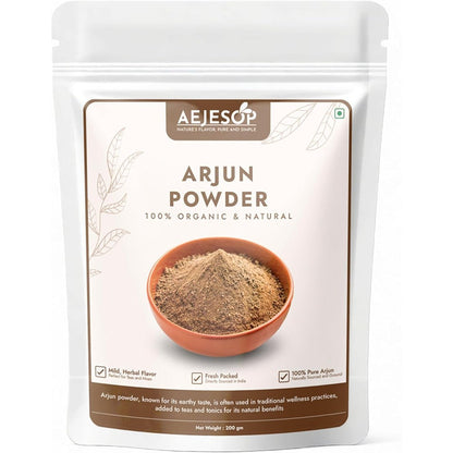 Aejesop Organic Arjuna Bark Powder 200g front view packaging showcasing organic certification for cardiovascular health.