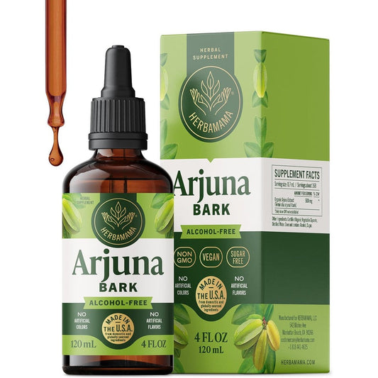 HERBAMAMA Arjuna Bark liquid extract bottle front view for antioxidant support