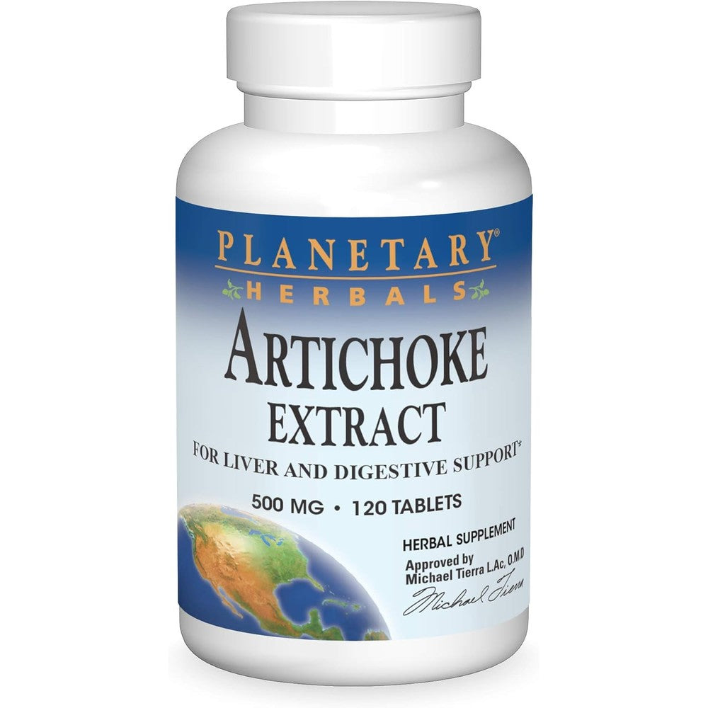 Planetary Herbals Artichoke Extract 500mg 120 tablets front view for liver health