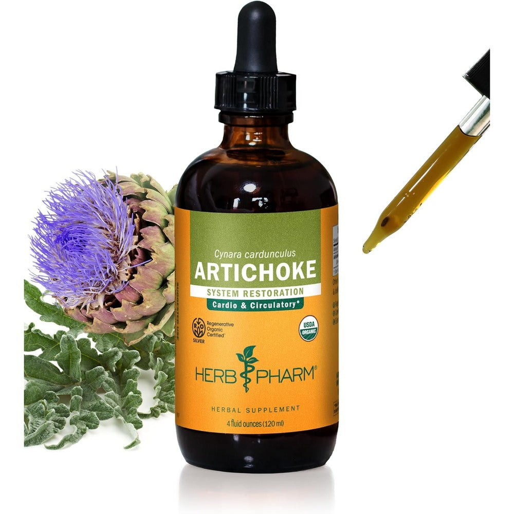 Herb Pharm Organic Artichoke Liquid Extract front view bottle showing cardiovascular support label