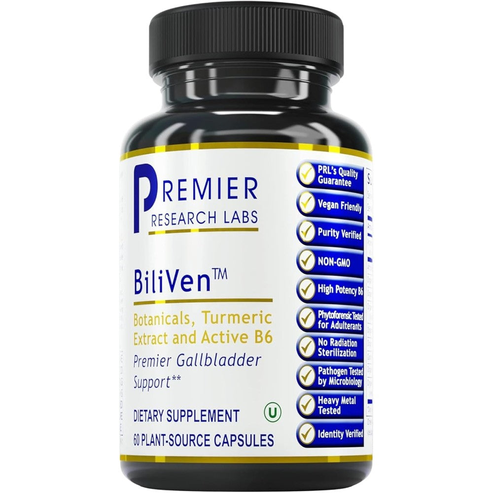 Premier Research Labs BiliVen Gallbladder and Liver Support front view bottle for natural detoxification.