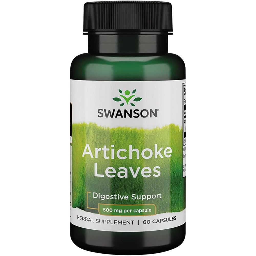 Swanson Artichoke Leaves 500mg 60 Capsules front view bottle for natural liver and digestive health support