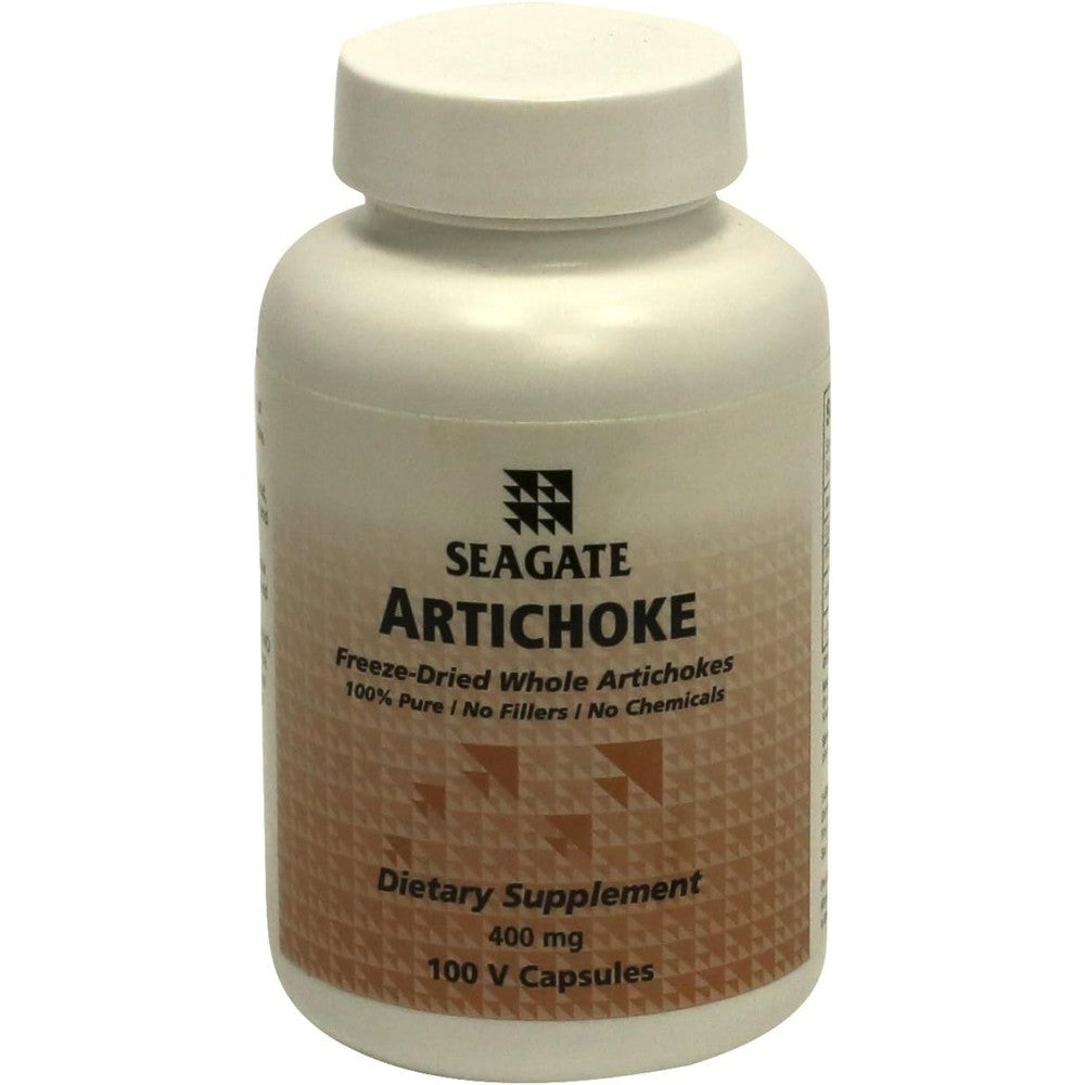 Seagate Products Artichoke 400mg 100 vegetable capsules front view showing digestive support benefits.