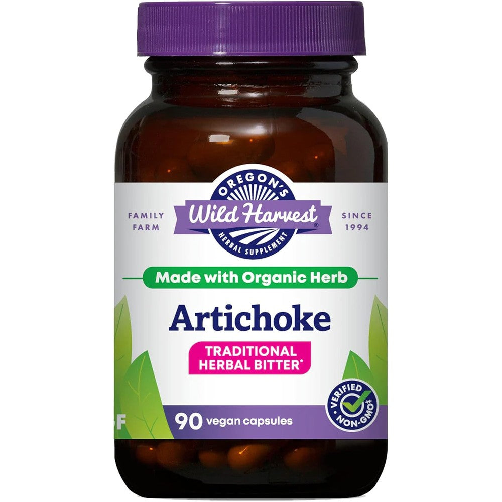 Oregon's Wild Harvest Organic Artichoke 90 Capsules front view for digestive support supplement