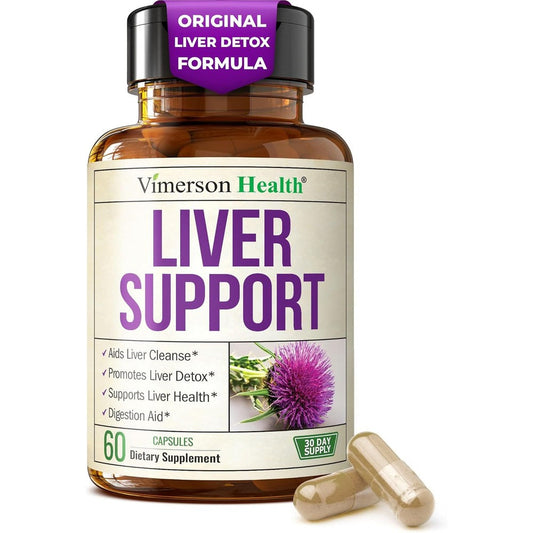 Vimerson Health Vegan Liver Cleanse front view bottle showing milk thistle illustration