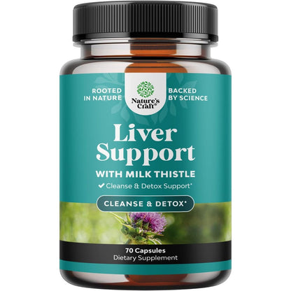 Nature's Craft Liver Cleanse Detox Support 70 capsules front bottle view showing herbal ingredients