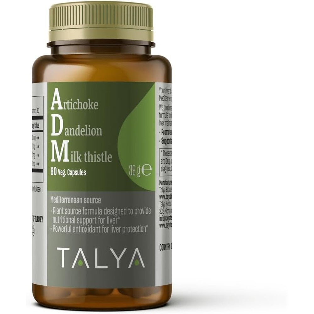 Organibal Talya Milk Thistle Silymarin Artichoke bottle front view showing liver detox supplement capsules.