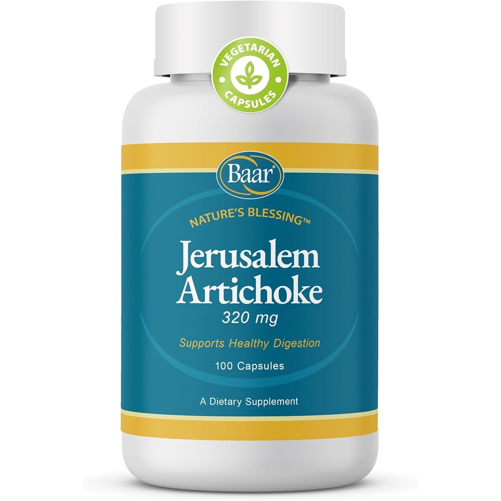 Baar Organic Jerusalem Artichoke bottle front view showing prebiotic supplement label