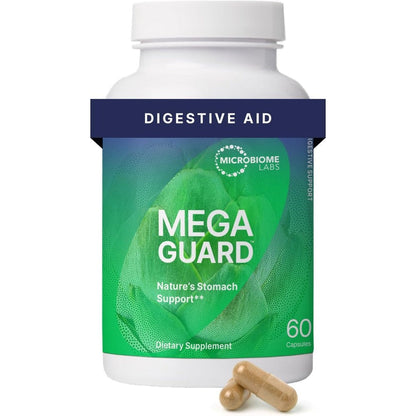 Microbiome Labs MegaGuard 60 capsules front bottle view for digestive health support