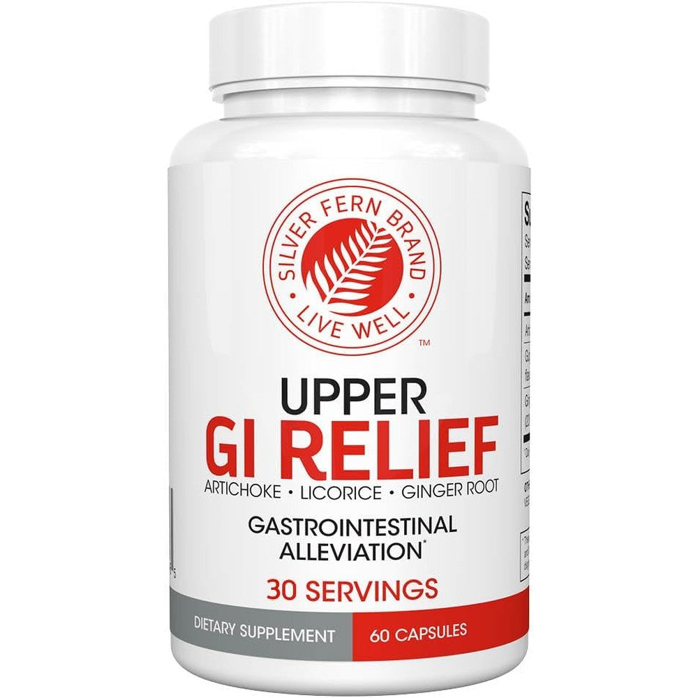 Silver Fern GI Relief front view bottle showing 60 capsules for digestive support.