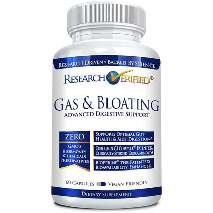 Research Verified Gas and Bloating Relief 60 Capsules front bottle view