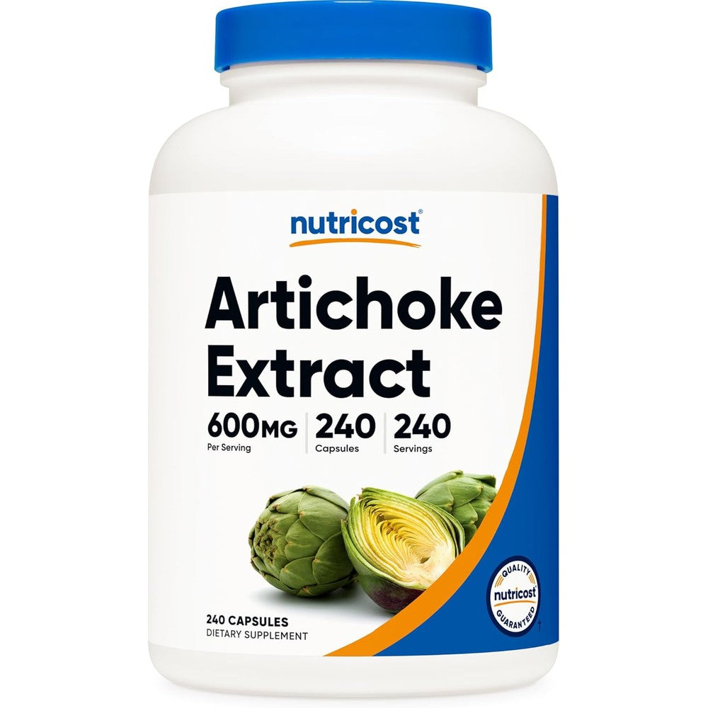 Nutricost Artichoke Extract 600mg bottle front view for liver detox support