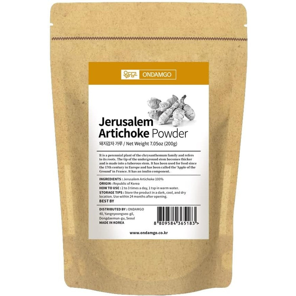 ONDAMGO Jerusalem Artichoke Extract Powder front view packaging showing prebiotic supplement info.